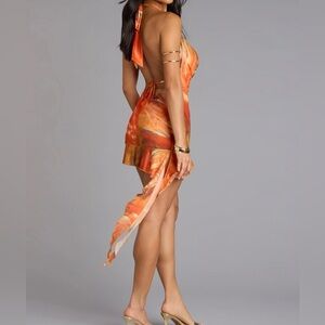 Windsor Mini Dress with Abstract Print and Ruffles — Size L